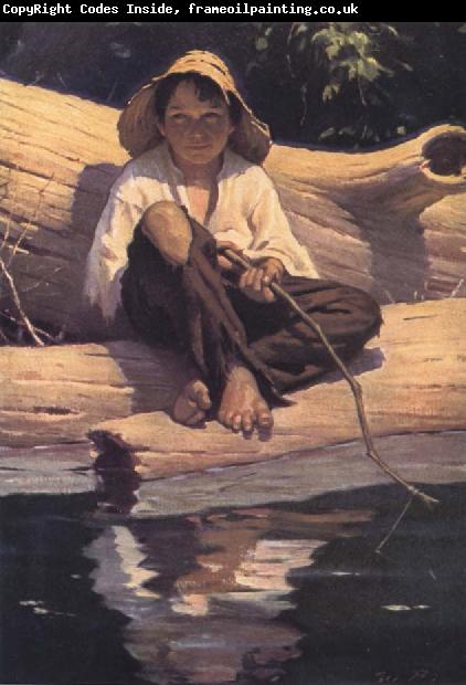 Worth Brehm Forntispiece illustration for The Adventures of Huckleberry Finn by mark Twain
